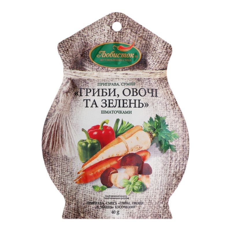 Пікантна суміш гриби, овочі, зелень 40г Любисток
